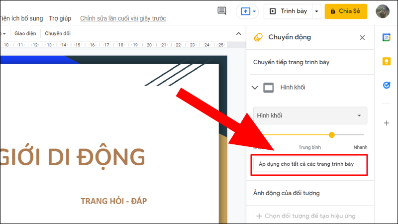 Nhấn chọn áp dụng cho tất cả trang trình bày